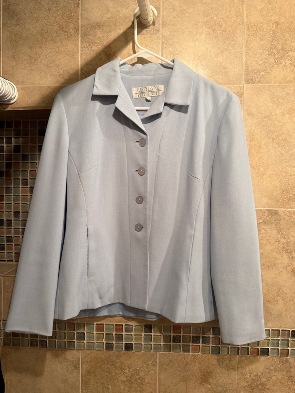 Larry Levine Petite Pale Blue Tailored Button Jacket